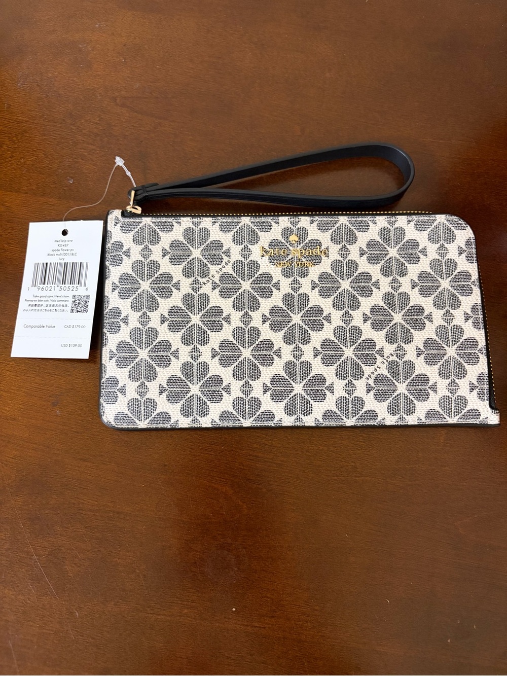 kate spade Black & White Lucy Spade Flower Wristlet MSRP $139